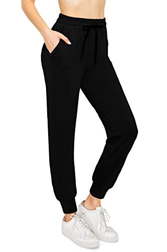 ALWAYS Super Soft, Stretchy Drawstring Women's Joggers with Pockets - Tapered Cuff Casual Joggers for Women, Ideal for Daily Wear Black 2 US L (Tag 1XL/2XL)