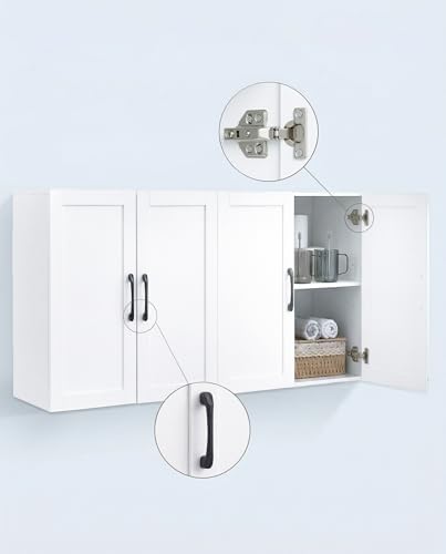 Wall Cabinet with Adjustable Shelves, Laundry Room Cabinet with 4 Doors, Kitchen Storage Cupboard Cabinet, Wall Mount Medicine Cabinet for Bathroom, Living Room, White - 4