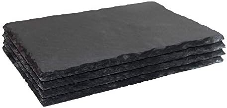 MONKEY SUN 4 Pack 12 x 8 Black Slate Cheese Board with Natural Edge for Kitchen Dining Party, Charcuterie Stone Plates for Cake Fruit Meat Appetizers Dried Fruits Display Chalkboard, Set of 4