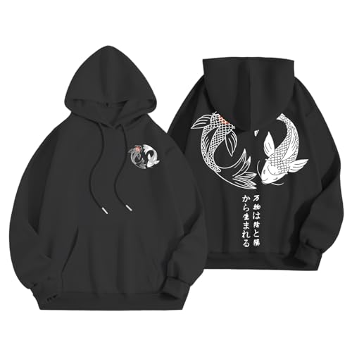 Mens Graphic Hoodies - Japanese Carp Drawstring Pullover Sweatshirts,Fall Winter Fashion Top Party Clothes4