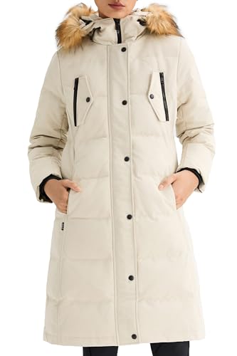 Orolay Women's Insulated Down Coat Winter Quilted Comfort Jacket Medium Puffer Coat with Faux Fur Hood Pelican L
