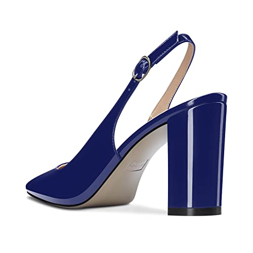 NobleOnly Women High Chunky Block Heel Close Square Toe Slingback Pumps Slip-on Cute Dress Office Shoes 3.3 Inches Heels4