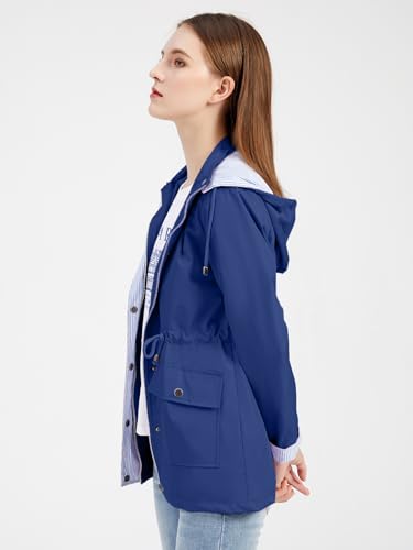 IFFEI Women's Rain Jacket Lightweight Waterproof Rain Coat Outdoor Hooded Windbreaker with Pockets3