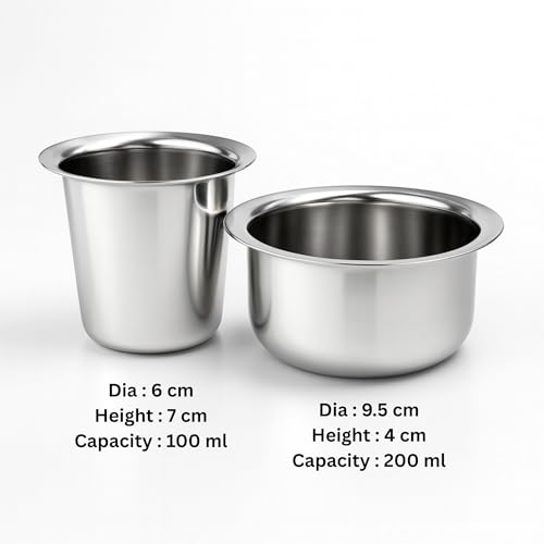 Image of South Indian Coffee Dabara Set Stainless Steel | Pack of 4 | 100 ml Tumbler and 200 ml Bowl | Traditional Kumbakonam Filter Coffee Drinkware Set with Mirror Polish Finish