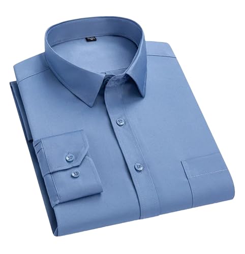 Wjnvfioo Camicie da uomo a maniche lunghe elastiche sottili slim fit formale tinta unita camicia da ufficio camicie da lavoro, Bs-wl, 3XL