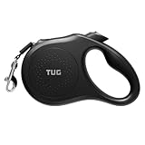 TUG Quest Retractable Dog Leash | 360° Tangle-Free Retraction | 16 ft Strong Nylon Tape (Medium, Black)