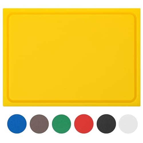Muvell Sturdy Plastic Chopping Board, Yellow, 60 x 40 x 2 cm, Dishwasher Safe, Extra Thick, Knife-Friendly, Choice of Colours and Sizes, HACCP Poultry Kitchen Board, Chopping Board with Juice Groove