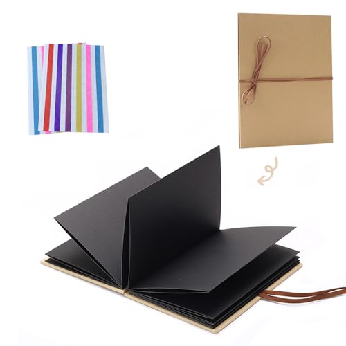 手作りアルバム DIY 折りたたみ式 アコーディオンタイプ スクラップブック フォトアルバム 写真集 クラフト台紙製 記念日/結婚/卒業/誕生日/お祝い プレゼント 贈り物 (ブラック-A4サイズ)