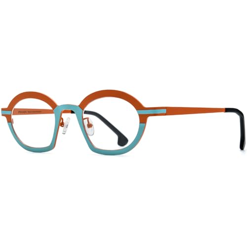 Image of FONEX Colorful Pure Titanium Glasses Frame Women Retro Round Eyeglasses