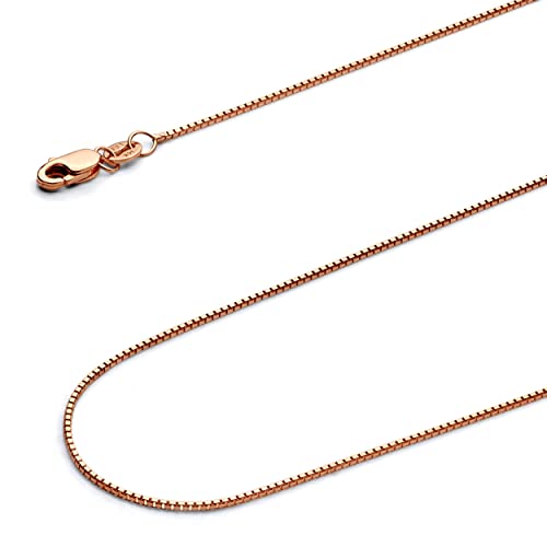 Wellingsale 14K Solid Rose Gold 0.8mm Box Chain with Lobster Claw Clasp - 18