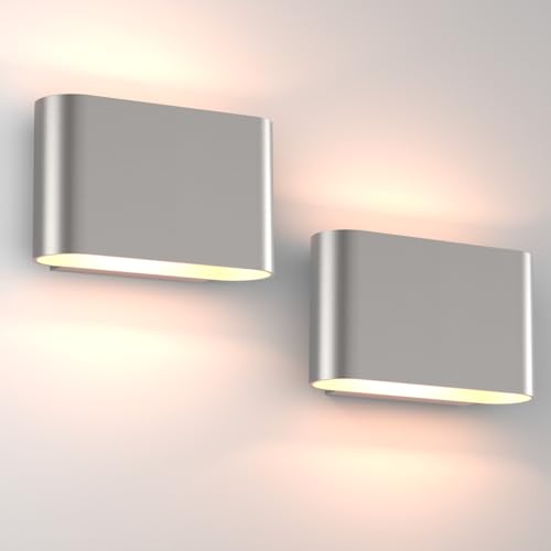Image of Aipsun Nickel Modern LED Wall Sconces Set of 2 Indoor Wall Lights Hardwired Up and Down Wall Mount Light for Living Room Bedroom Hallway Corridor Conservatory Warm White 3000K(with G9 Bulbs)