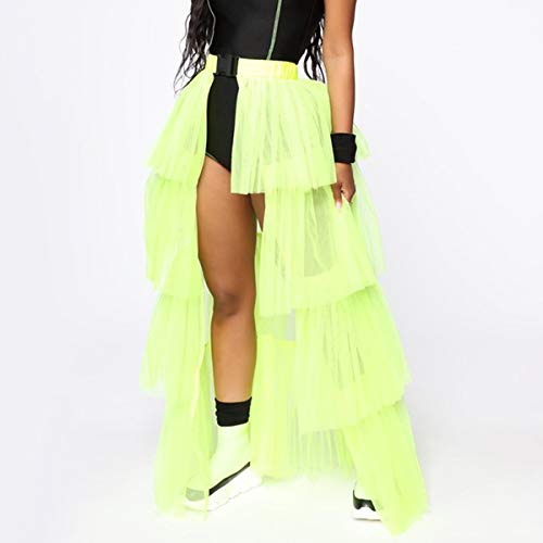 WDPL Women's Layers of Buckle Belt Slit High Waisted Evening Night Out Tulle Skirt2