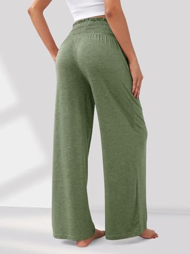 GEMLON Womens Pants High Waisted Palazzo Pants Wide Leg Long Pant Casual Lounge Trousers with Pocket(Green,S) — view 2