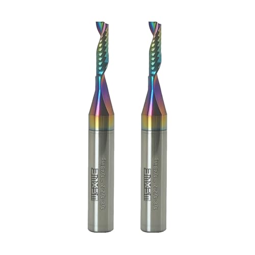 Image of Tools Solid Carbide CNC Spiral Single Flute End Mill - for Acrylic Plate Aluminum, Wood, Plastic, Brass, Copper Cutting - 1 /8 Diameter 1 /4 inch Shank 2 inch Length,1 Flute (1 /8-1 /2-2 1 /4 2PCS)