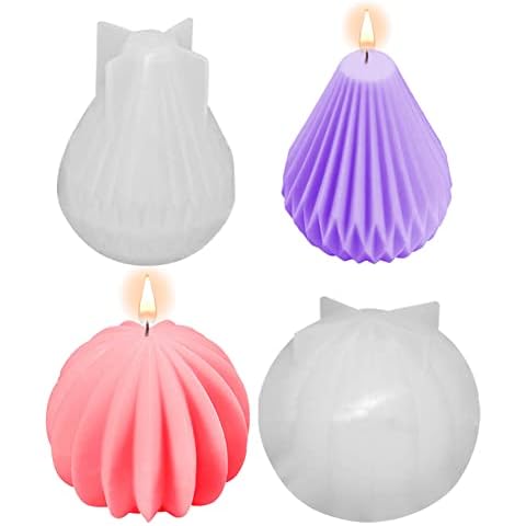 Keyzone Candle Moulds for Candle Making, DIY 3D Candles Silicone Mould Geometric Line Texture Mold for Scented Candles, Soap Mould, DIY Aromatherapy Candles Making Supplies Set of 2 Cover