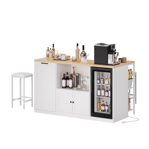 Homiflex Bar Table with Stools, 67" Kitchen Island with Storage,