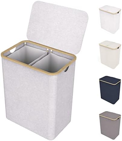 Lonbet - Kosz na pranie z pokrywką duży - XXL 100 litrów - kosz na pranie drewno bambusowe - kosz na pranie niebieski z uchwytami - Blue Laundry Basket - Laundry Hamper with Lid
