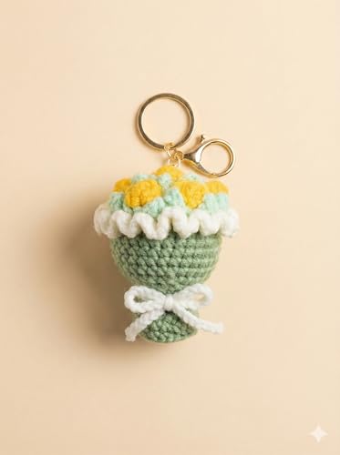 Image of Handmade Crochet Flower Keychain for Bags Keys Purse Backpack Cute Aesthetic Yarn Keyring Bag Charm Handmade Soft Thread Flower Keychain for Girls Women Kids Gifting and Daily Use