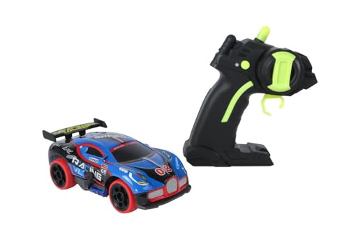 Voiture de course radiocommandée - Jouet avec lumière 2,4 GHz - Bleu - 13 cm