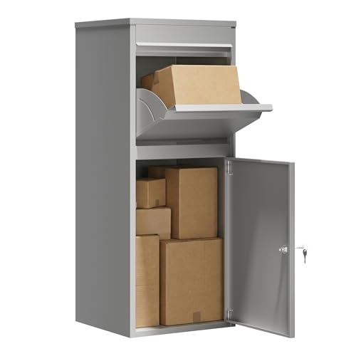 Wiltec Boîte à Colis Grise 410 x 380 x 1020 mm en Acier avec revêtement en Poudre Boîte aux Lettres verrouillable pour la réception de Colis à Domicile...
