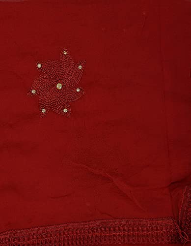Image of YOUTHQUAKE Flower Embroidered Diamond Work Chiffon Dupatta for Womens & Girls With 4 Side Lace
