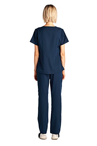 Medical Uniform Women's Scrubs Set Stretch Contrast Pocket Navy Xl #TOP4