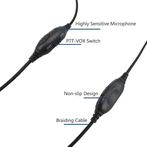 Image of RENMAX PTT Headphone Wired with 2-Pin K Type Connector 2.5mm & 3.5mm Audio Jack Earphone with Microphone Handsfree Support Suitable for Models VU-5R, BF-88S etc (Pack of 1)