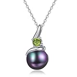 AENEAS Tahitian Black Pearl Necklace for Women August Birthstone 925 Sterling Silver Pendant Peridot Necklace Jewelry Birthday Gifts for Women Wife Her