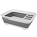 Home Basics Pop-Up Plastic and Silicone Clear & Grey Dish Drying Rack with 4 Silverware Slots Compact Size | Collapsible Space-Saving Design Fits in Cabinet