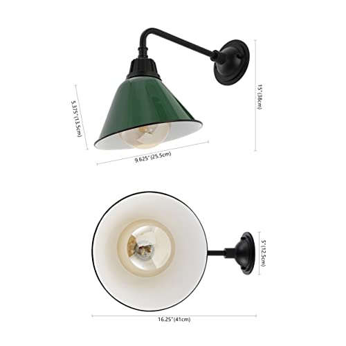 Image of JONATHAN Y Croydon 1-Light Gooseneck Barn Sconce 9.63 inch, Green | Metal Bell Shade, Farmhouse Industrial Wall Fixture, Indoor or Outdoor, LED Bulb Included, Dimmable, For Porch, Patio