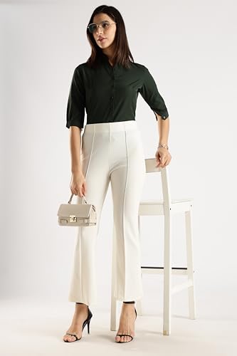 Image of SWADESI STUFF Women's Bell Bottom Trousers - High Waisted Wide Leg Palazzo Pants | Stretchy Cotton Blend Retro Pants for Casual, Office, Party