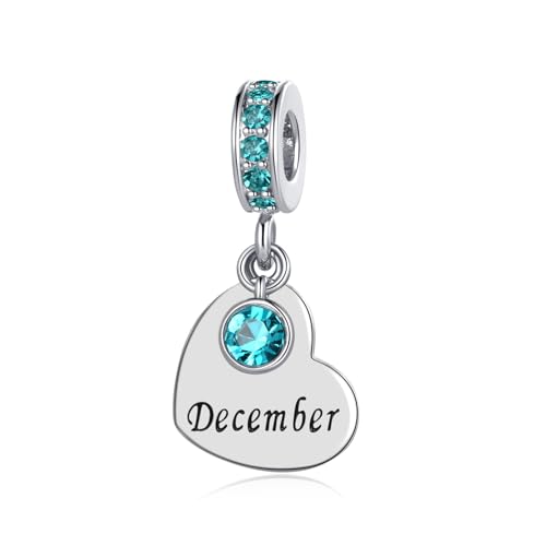 XHBYINFO Abalorio colgante de corazón con piedra natal de diciembre, compatible con pulseras Pandora para mujer