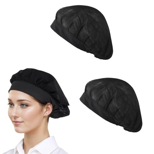 MIRKUZI Paquete de 2 gorros de chef para cocinar en la cocina, gorro de chef ajustable para servicio de catering, redecilla para el pelo, gorro de malla reutilizable para restaurante