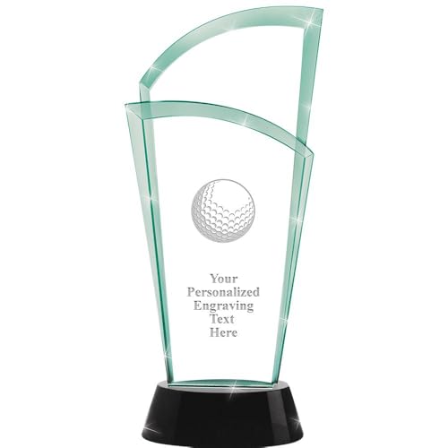 Crown Awards Personalized Crystal Trophy, 12" Engraved Golf Ball Jade Slope Crystal Award Prime