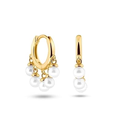 Beautiful Chandelier Slim Gold Plated Pearl Drop Hoop Earrings for Women & Girls