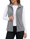 MAGCOMSEN Women's Sleeveless Jacket Polar Soft Fleece Zip up Vest Stand Collar Warm Outerwear Light Gray XL