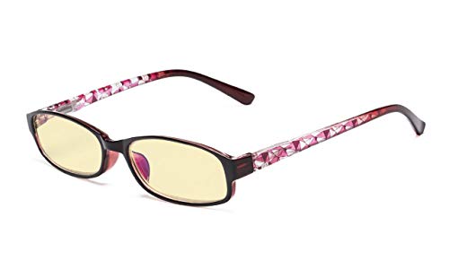 Eyekepper Occhiali da Computer Filtro Luce Blu Antiriflesso Occhiali da Lettura per PC Lenti Gialli (Montatura Rossa-Reticolo Rosso, 0.75)