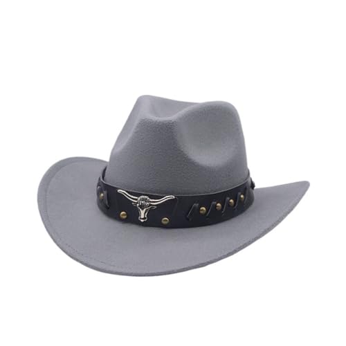 rtdgcv Sombrero de lana de estilo occidental con ala grande, estilo de invierno, gris, Talla única