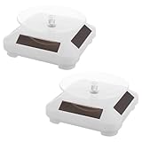 LOORGVEL Soporte Giratorio Solar Blanco para Exhibición de Joyas 2 Piezas, Plataforma Motorizada de 360 Grados Doble Alimentación (Solar y Batería, sin Pilas Incluidas), Adecuado