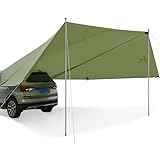 REDCAMP Large 19ft x17ft Car Awning for SUV with 2 Tarp Poles & 2 Suction Cup Hooks, Waterproof UV Protection Sun Shade Vehicle Awning Shelter Tarp for Camping, Truck, Van, Tailgate Canopy