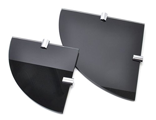 Multi pack Gloss Black Toughened 6mm Glass Corner Shelves - 2 shelves - 150mm and 200mm