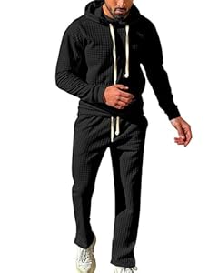 QUNERY Ensemble Survetement Homme Sweat-Shirt à Capuche et Pantalon Combinaison de Sport Jogging Survêtement pour Activités de Plein Air et Usage Quotidien A-Noir L