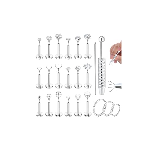 Chriscoco 16G Piercing Ohr Chirurgenstahl Helix Piercings Gold Creolen Silber Ohrringe Set für Damen Lippenpiercing Nasenpiercing Ohrpiercing Medusa Conch Labret Tragus Piercing Set 6/8/10MM