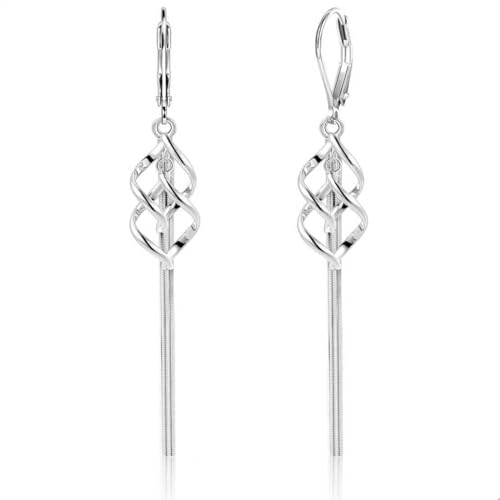 Sterling Silver Dangle Earrings Hypoallergenic Long Tassel Earrings for Women Leverback Spiral Twist Tassel Drop Earring Long Twist Dangle Earings 14K Gold Trendy Jewelry Gifts