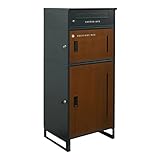 7 Life 宅配ボックス ポスト一体型 置き配 複数投函 スタンドポスト 宅配BOX 簡単設置 大容量 盗難防止 防水 防塵 戸建 屋外 置き型 おしゃれ 北欧 ワンプッシュ施錠 案内ステッカー ワイヤーロック (グレー×ライトブラウン, A+B+C段セット)