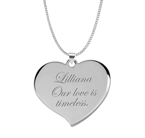 Engraved Silver Heart Necklace Pendant - Ships from USA2