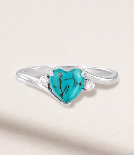Genuine Turquoise Heart Rings for Women 925 Sterling Silver CZ Engagement Wedding Rings Anniversary Jewelry for Wife Mother4
