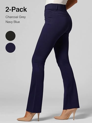 Conceited 2-Pack Stretch Slacks for Women - Wear to Work - Bootcut Dress Pants with Pockets - Charcoal, Navy - (Large)3