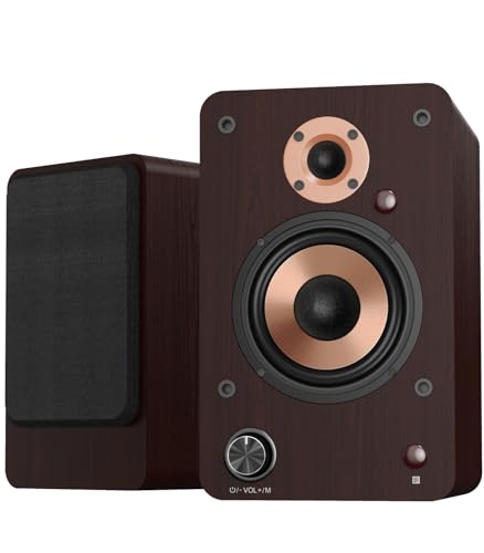 LONPOO Bluetooth Regal-Lautsprecher mit 4'' Woofer, 50Wx 2 Aktiv-HiFi-Lautsprecher mit Optisch, Koaxial, RCA, USB, AUX-Eingang für TV/Computer/mini Record Player/Smartphones