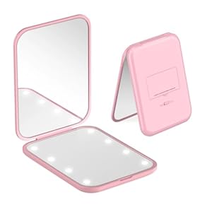 TOZKZO Espejo de Maquillaje de Viaje, Espejo Compacto LED de Aumento 1X/3X con BIattery Iternal, portátil, Espejo de Bolsillo Plegable para Bolso, Viajes y Uso Diario, Rosa
